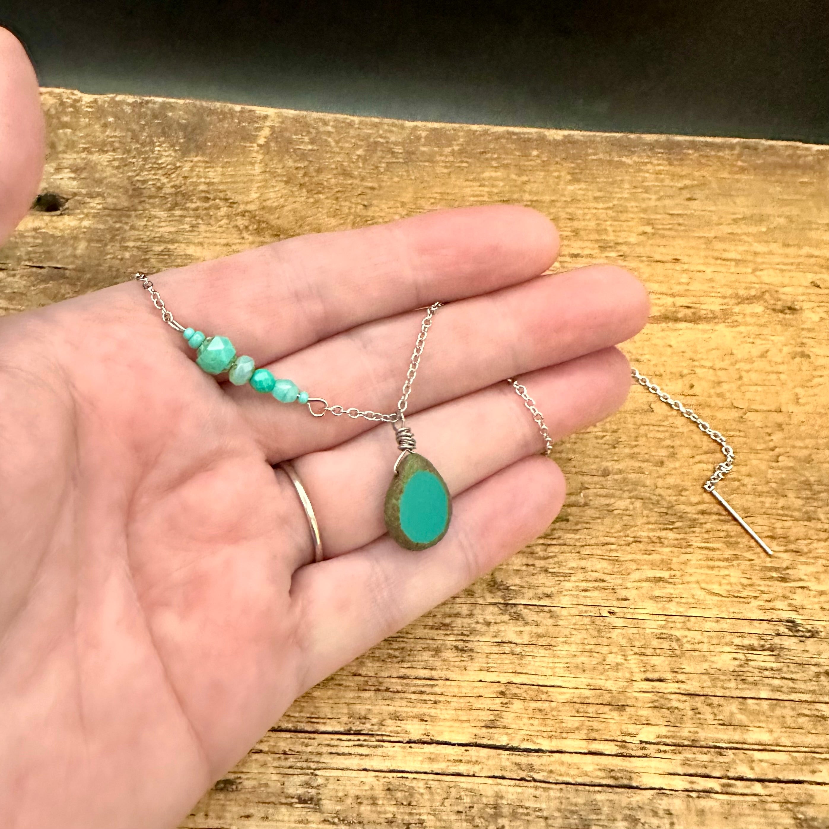 Teal Teardrop Adjustable Necklace