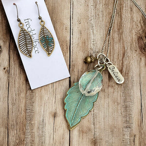 Patina Leaf Necklace & Earring Set