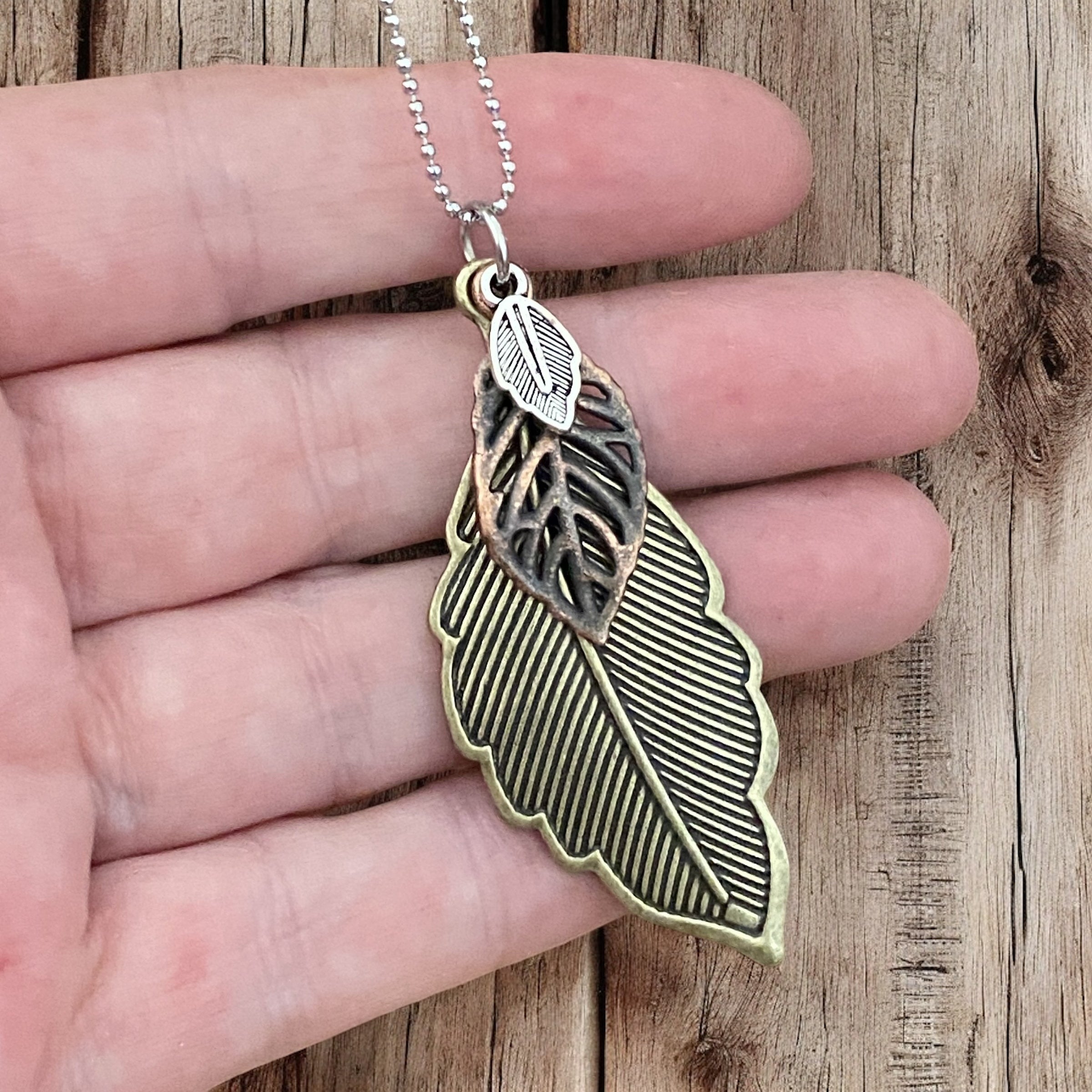 Antique Brass Feather Necklace