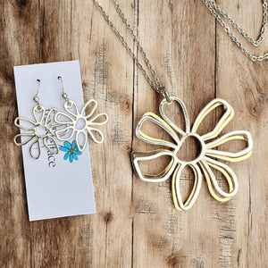 Double Flower Necklace & Earring Set