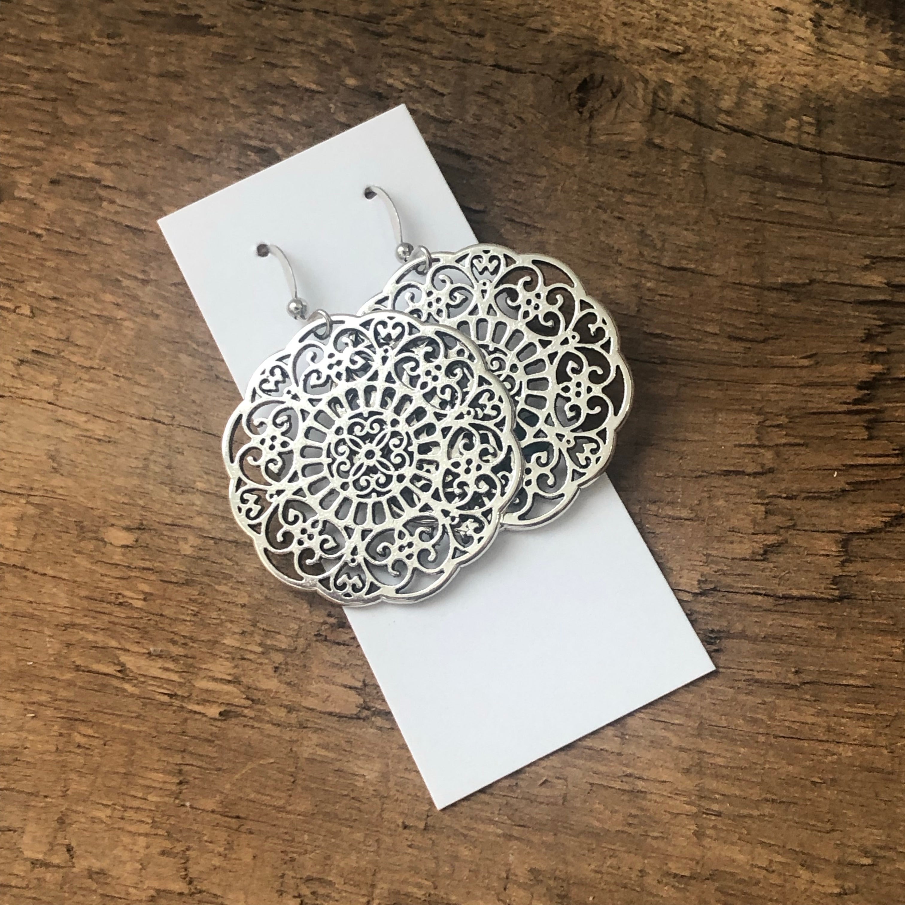 Filigree Medallion Earrings - gold and silver